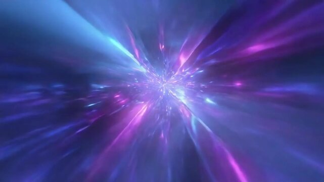 Celestial Symphony: An abstract depiction of the universe, featuring radiant energy beams in hues of blue and violet, converging in a central vortex to suggest a grand cosmic event. 