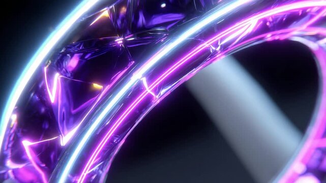 Abstract Energy Ring: A close-up shot of a mesmerizing, illuminated energy ring. It's an artwork of vibrant colors and dynamic forms, evoking a sense of futuristic technology and boundless potential.