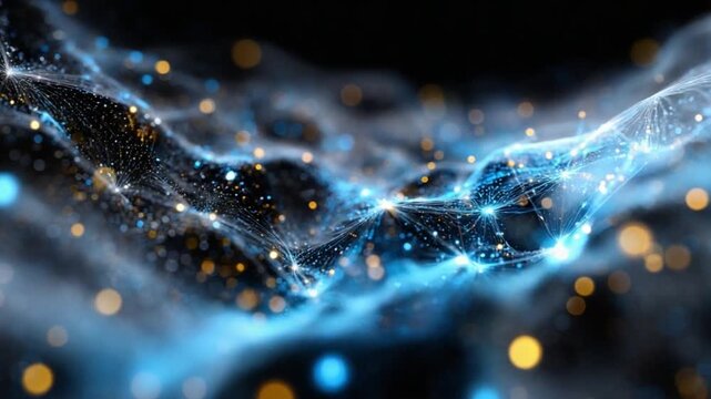 Nebulous Realm of Celestial Orbs: An evocative display of interconnected blue light particles against a dark background, evoking the mysteries of the universe and cosmic energy.