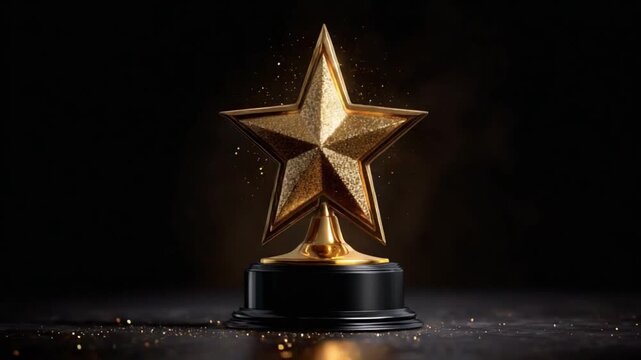 Golden Star Trophy: The exquisite artistry of a golden star trophy, captured in a moment of elegant simplicity against a deep black backdrop, exudes an aura of prestige and achievement.