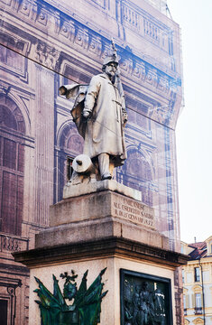 Monumento all'Alfiere dell'Esercito Sardo (Monument to the Standard-Bearer of the Sardinian Army) in Piazza Castello, Turin, Northern Italy, Europe