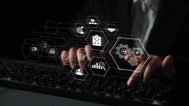 Business management system showing teamwork, productivity, and planning. Management supports goal, management tracks progress, management improves teamwork, and enhances productivity. Marrow