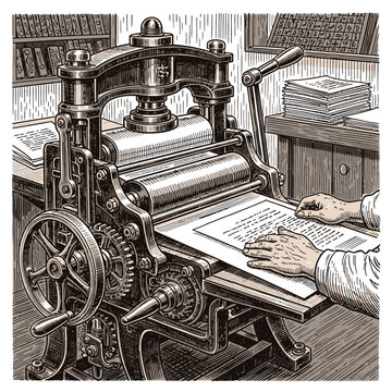 Vintage Printing Press Machine Closeup.
