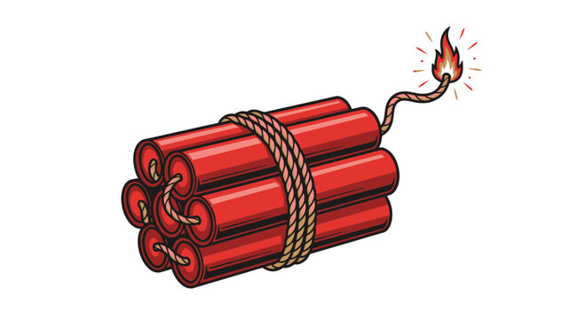 Dynamite bundle with burning fuse, illustration, white background