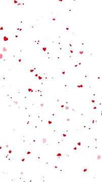 White romantic heart overlay with red and pink floating confetti, clean copy space, and soft celebration mood. Valentine videos, wedding invites, love intros, anniversary edits, and motion graphics.