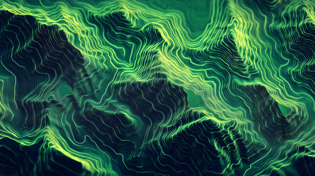 Green topographic contour abstract map - Generative AI
