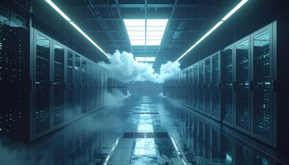 Fototapeta premium Futuristic Server Room with Cloud Computing Concept.