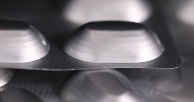 A shiny silver-colored whole blister, this thin metal vacuum blister pack is designed for storing solid forms of drugs.