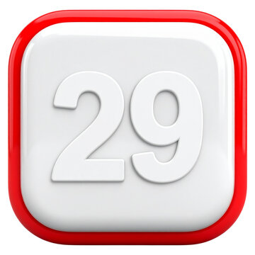 Modern red calendar app icon showing date 29 for schedule planning and monthly organizer or task management interface for professional business mobile software