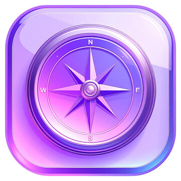 Translucent purple 3D compass icon for mobile application navigation and travel planning or modern digital direction software interface design for web
