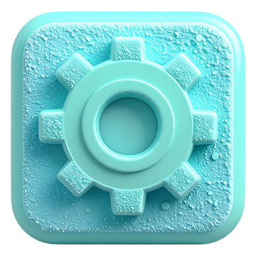 Glossy turquoise gear icon for mobile apps and modern technology system configuration or digital optimization software interface design for technology web