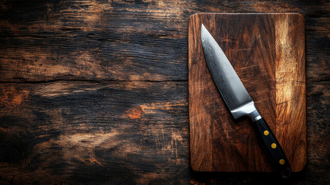 Knife and wooden cutting board still life - Generative AI