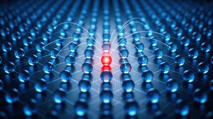Fototapeta premium Fraud detection and anomaly alert concept featuring a red digital ledger node on a blue data grid.