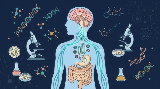 Diagram of the brain-gut axis highlighting the communication between the brain and digestive system.