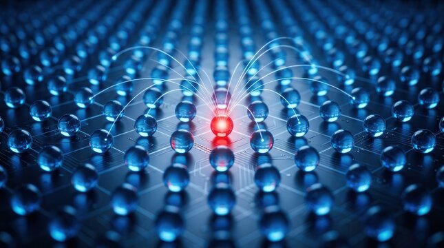 Fraud detection and anomaly alert concept featuring a red digital ledger node on a blue data grid.