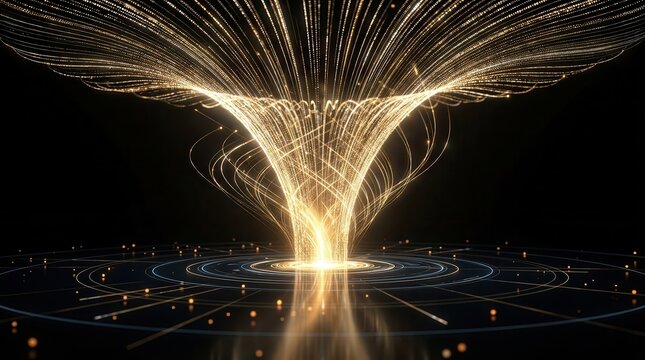 Streams of glowing data points converging into a central hub for unified analytics.