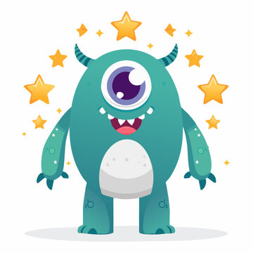 Cute Cartoon One-Eyed Monster with Stars
