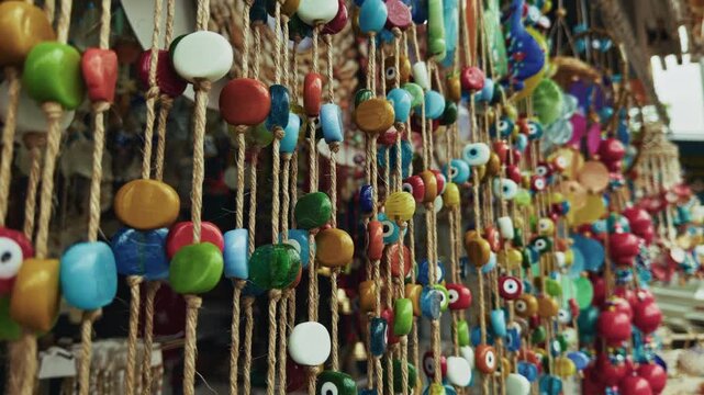 Traditional Evil Eye Beads Strung on Ropes in a Souvenir Shop