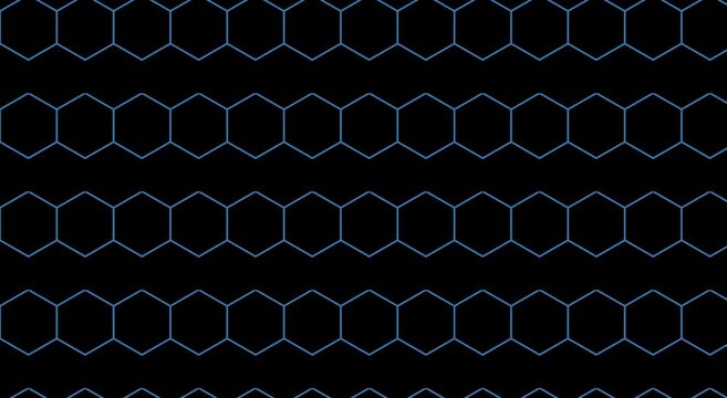 Abstract hexagon grid motion background, seamless loop blue animation