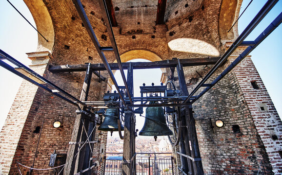 the bell tower of the Duomo di Torino (Turin Cathedral), built in 1470 in Northern Italy, Europe