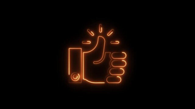 Orange Neon Thumbs Up Icon on Black Background like