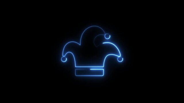 Blue Neon Jester Hat Icon on Black Background fool's hat