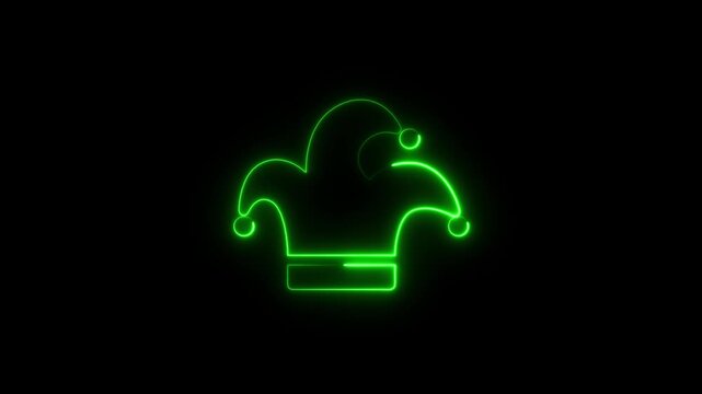 Green Neon Jester Hat Icon on Black Background glowing