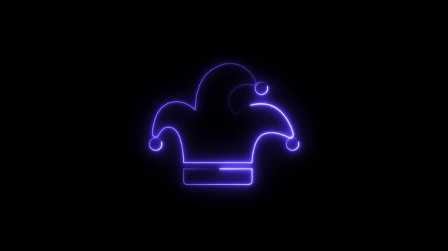 Purple Neon Jester Hat Icon on Black Background glowing