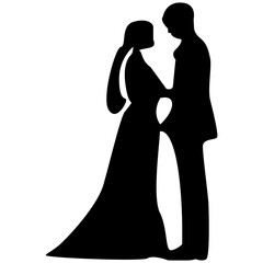 Wedding Couple Silhouette Bride Groom Romance Black Vector Icon Invitation Card Marriage Design © Nd Studio 