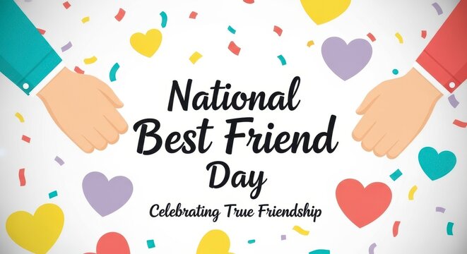 National best friend day celebration with colorful hearts