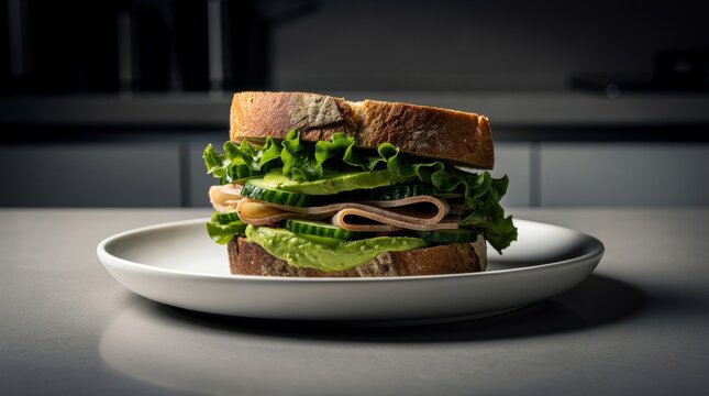 Fresh Turkey Sandwich on Artisan Bread with Cucumber and Lettuce
