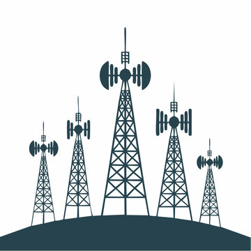 cell towers silhouette with antennas on hill