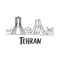 Obraz premium Tehran cityscape sketch with Milad Tower line drawing on white