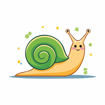 Cute Cartoon Snail with Green Shell and Happy Face