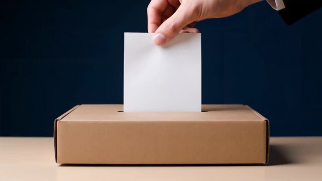 Person's Hand Submitting a Ballot into a Voting Box, Emphasizing Anonymous Choice and Democratic Process
