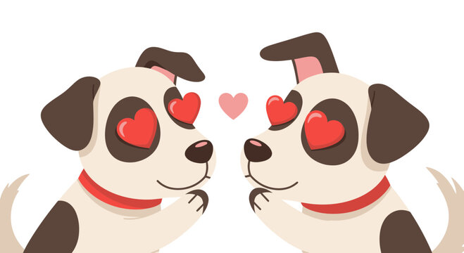 Cute Dogs in Love with Hearts in Eyes, Valentine's Day Greeting Card