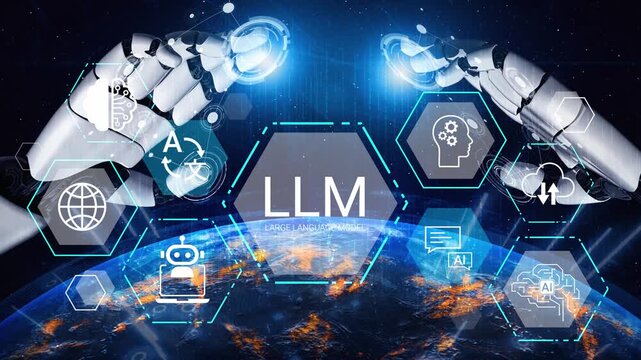 Futuristic Robots Interacting with Technology and AI on Earth with a Cosmic Background, Illustrating Language Models and Digital Connectivity Gluon.