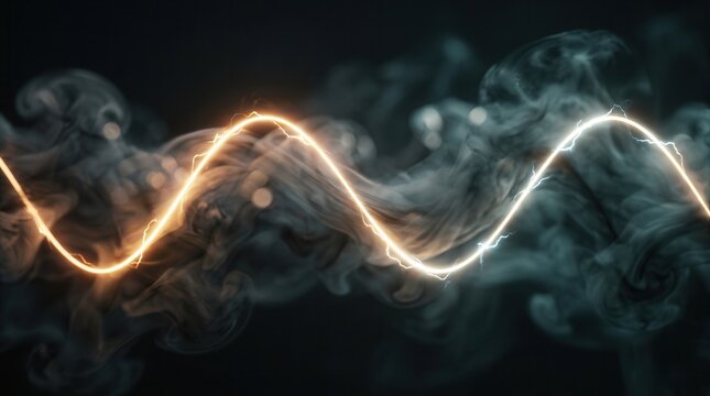 Digital transformation background featuring a glowing data wave thread through smoke.