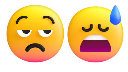 Fototapeta premium 3d Two emoticon icons isolated on transparent background, expressive emoji symbols for communication, social media and design, clean PNG elements with minimal style.