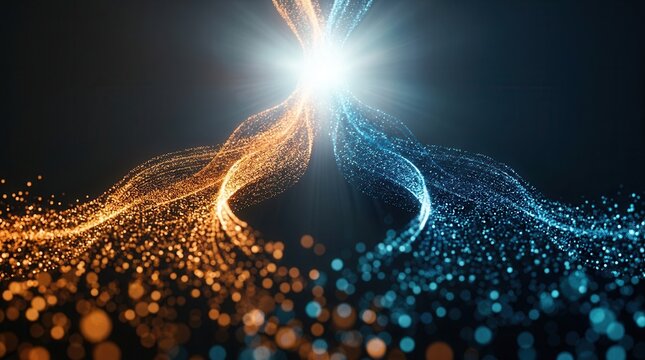 Two light streams in orange and blue representing conversion rate optimization and A/B testing.