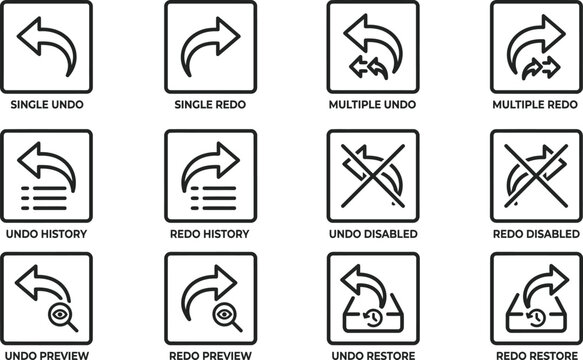 Set of UI Undo and Redo Action Icons.