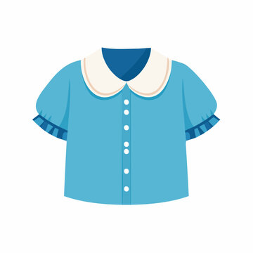 Blue Blouse with Peter Pan Collar and Ruffled Sleeves