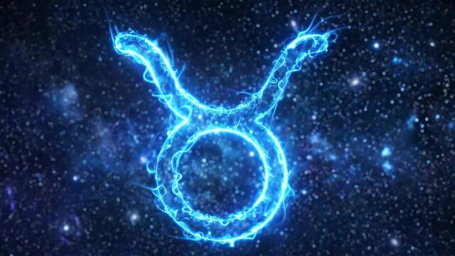 Glowing Taurus Zodiac Sign Animated Against a Starry Background.