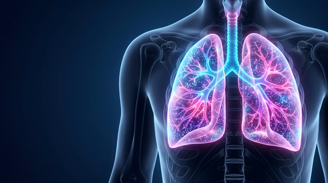 Vibrant Human Lungs Illuminating the Respiratory System Within a Translucent Torso Representing Health and Medical Science