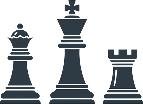 Elegant vector illustration of essential chess pieces king, queen, and rook. Symbolizing strategic thinking, leadership, and intellectual challenge for game and competition themes