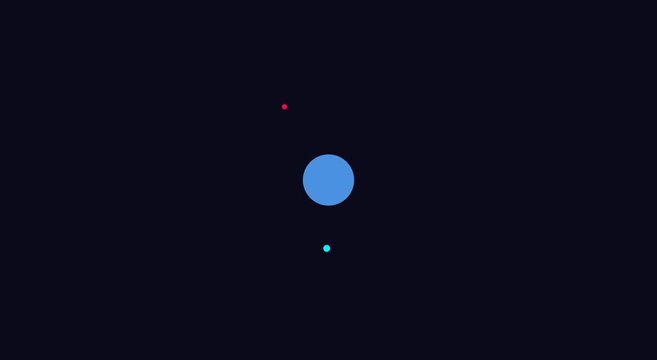 Minimalist abstract motion with orbiting blue and red spheres animation