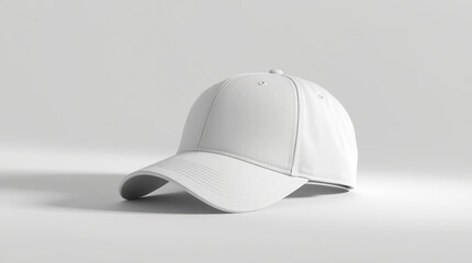 Fototapeta premium White baseball cap mockup on smooth fabric surface with soft diffused lighting