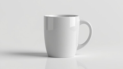 Obraz premium White ceramic mug with glossy glaze on reflective surface, soft lighting and calm mood