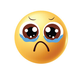 Fototapeta premium Sad Crying Yellow Emoji Vector Illustration With Big Tearful Eyes Isolated On White Background
