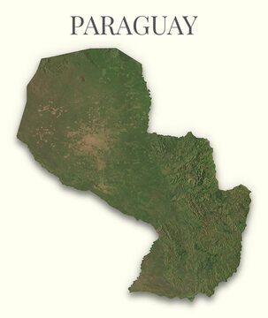 Paraguay terrain map. Raster relief illustration of Paraguay. Hillshaded physical map. Elements of this image derrived from NASA imagery and SRTM dataset.
